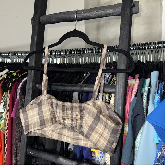 Favorite Daughter Ex Boyfriend Plaid Bra Top Brown Beige - Picture 13 of 15